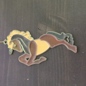 Vintage 70's 80's metal and resin suncatcher unicorn Brown creme